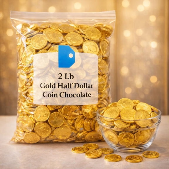 Gold Half Dollar Coin Chocolate – 2 lb Bulk Bag, Foil-Wrapped Chocolate Coins for Parties, Candy Jars & Gifts