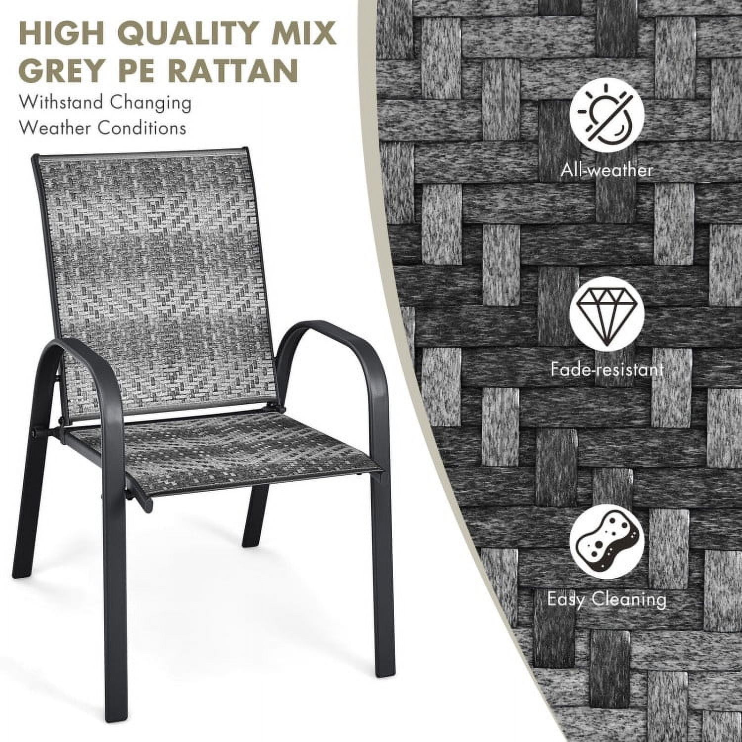 Aimee Lii Set of 6 Outdoor PE Wicker Stackable Chairs with Sturdy Steel Frame, Outdoor Patio Set, Gray Aimee Lii Set of 6 Outdoor PE Wicker Stackable Chairs with Sturdy Steel Frame, Outdoor Patio Set, Gray
