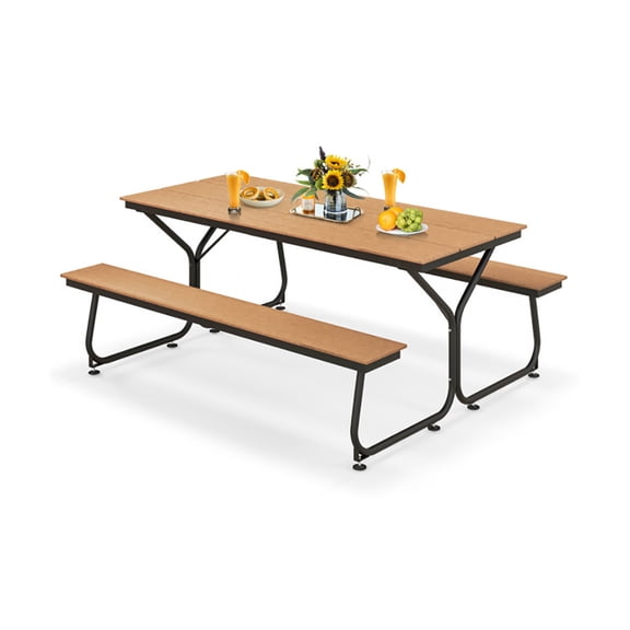 Spaco 6 Feet Outdoor Picnic Table Bench Set for 6-8 People-Brown, Furniture Conversation Sets, Coffee Table for Garden, Poolside, Backyard