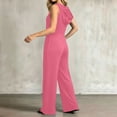 thumbnail image 5 of IUYRTFE Women V Neck Cinched Waist Wide Leg Jumpsuit Solid Color Sleeveless Romper for Summer Party Vacation Wear, 5 of 5