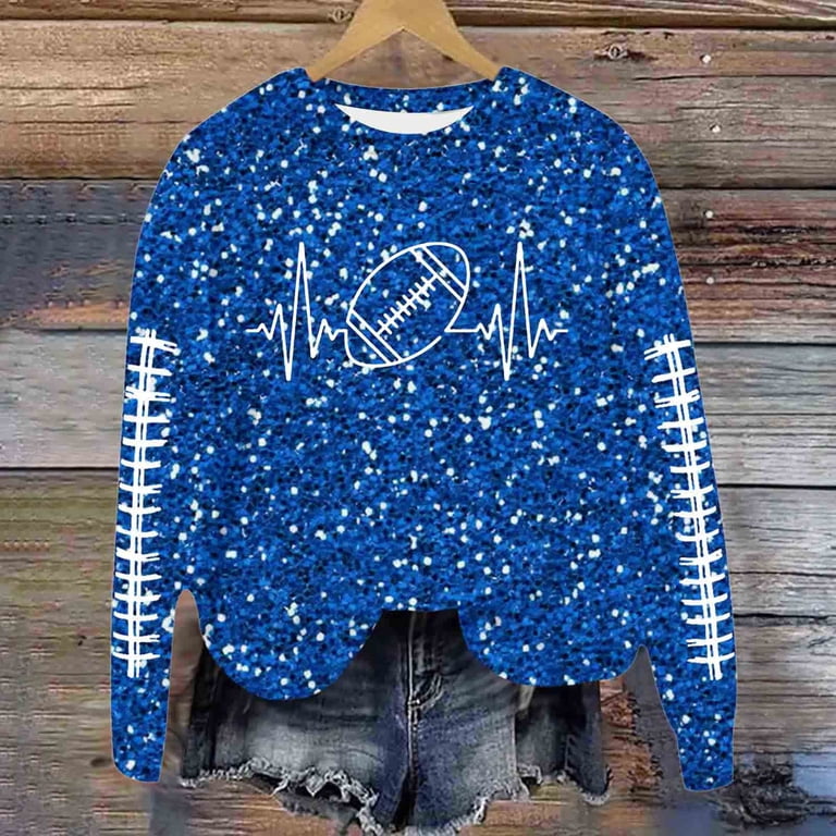 Sequin Football Sweatshirt For Women - Rugby Graphic Pullover, Game Day Y2K Crewneck