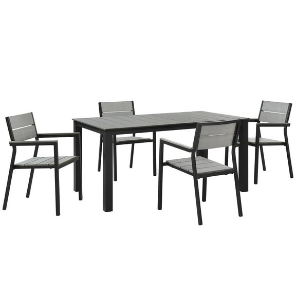 Side Dining Chair and Table Set, Dark Brown Gray, Metal, Outdoor Patio Balcony Cafe Bistro Garden Hospitality Restaurant, Modern Contemporary HB32679