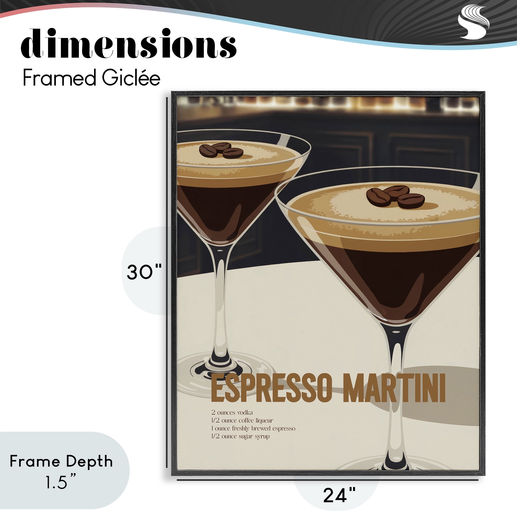 Stupell Industries Sleek Modern Espresso Martini Black Framed Giclee Art, design by Andreas Magnusson