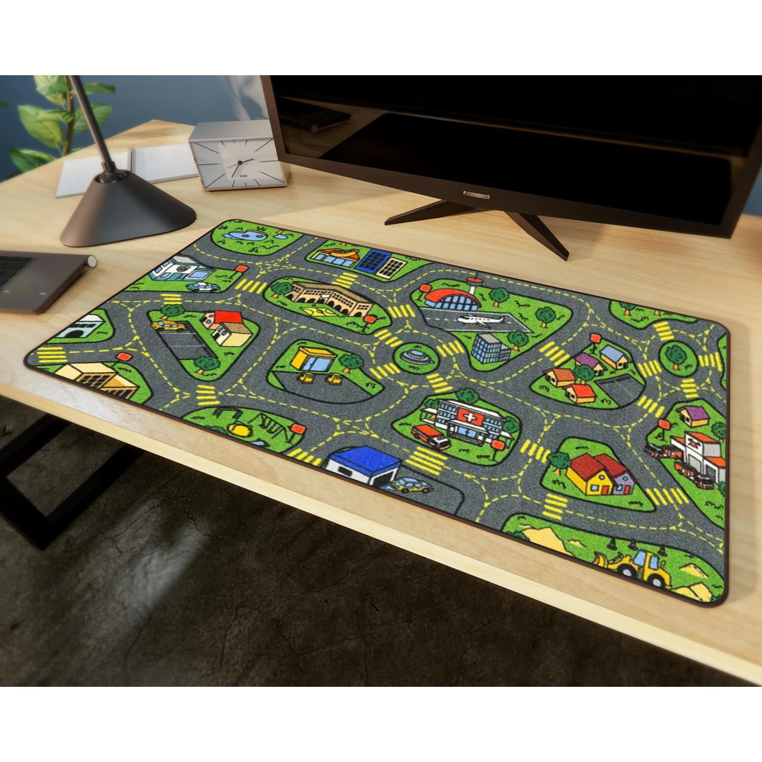Large Gaming Mouse Pad with Colorful City Map Design, Nostalgic City Rug Design, Desk Mat for Keyboard & Mouse, Anti-Slip Surface