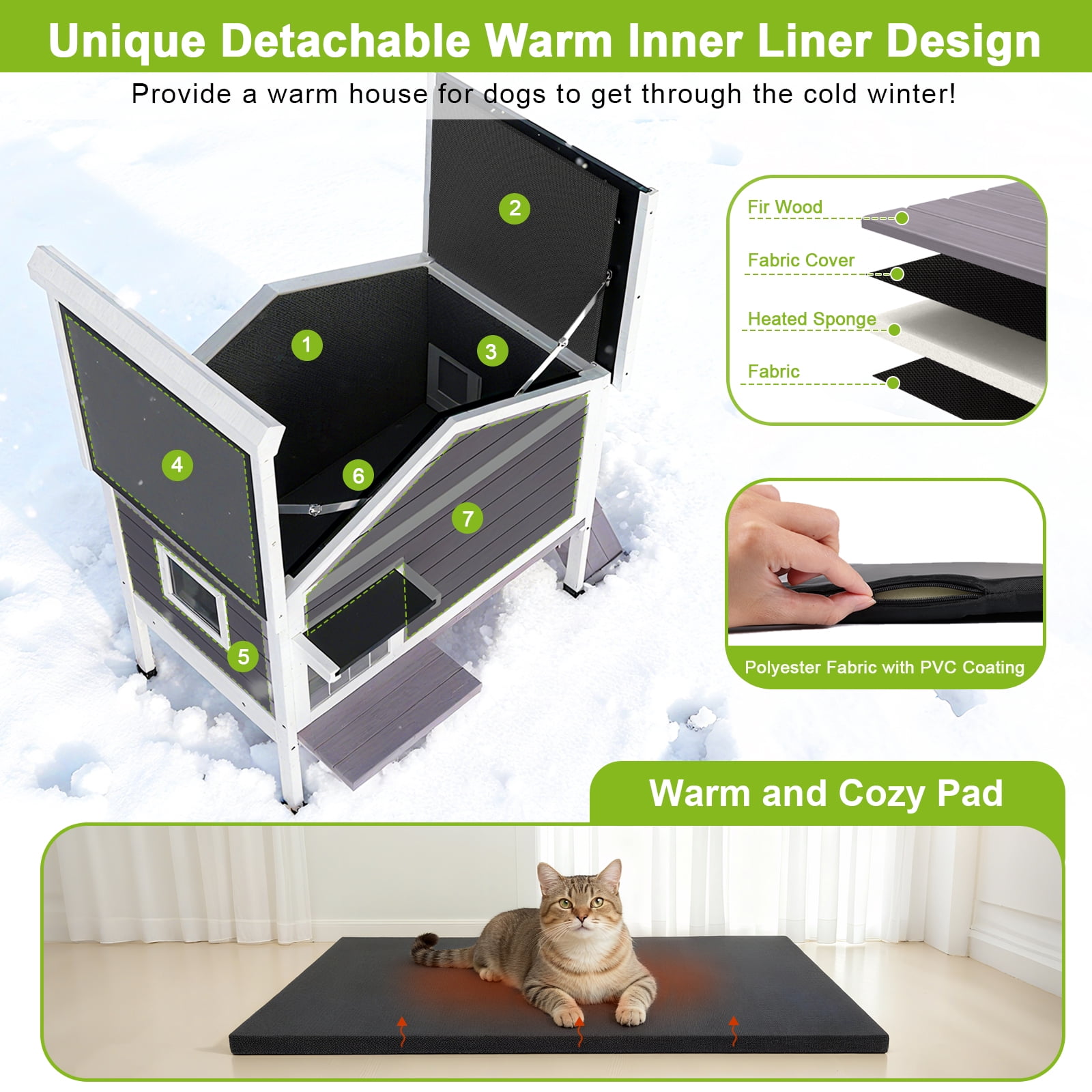 HomeSheek 32.6" Outdoor Cat House with Insulated Liner, Ramp & Side Door, Weatherproof Shelter, Easy Assembly & Cleaning for Indoor Outdoor Pets