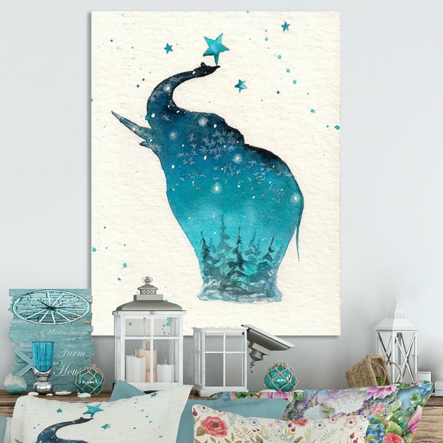 Designart Elephant Silhouette On Christmas Card Traditional Canvas Wall Art