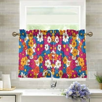 Yayeee Kitchen Curtains Light Filtering 27"x24" Rod Pocket Short Cafe Window Panel, Red Whimsical Floral