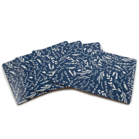 CounterArt "Navy Floral Sketch" Hardboard Tabletop Placemats 4-Pack
