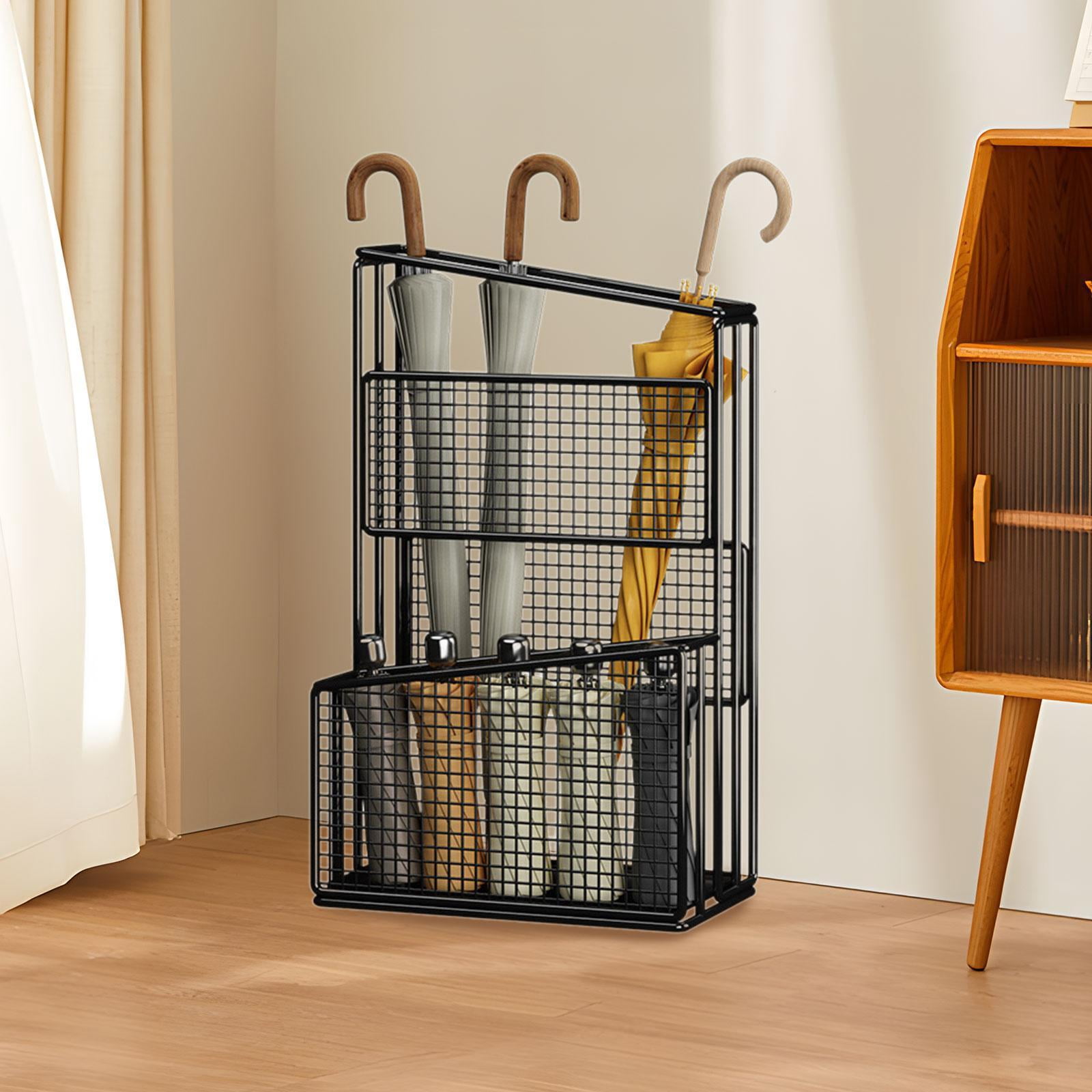 Fiocias Umbrella Holder Storage Bin Stable Iron Large Capacity Storage Bucket Convenient Black