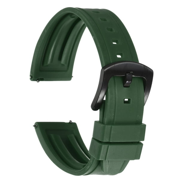 Correas de reloj Uxcell de 20 mm, correa de goma de liberación rápida, correa verde con hebilla negra