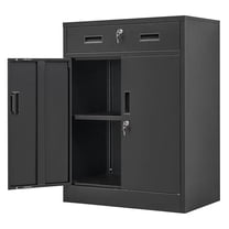 Metal Storage Cabinet, Locking Cabinet with One Drawer and Adjustable Shelf, 36" H x 28" W x 16" D Steel Storage Cabinet for Office, Garage, Home-Black