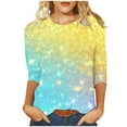 thumbnail image 1 of Économies d'Été! Fatuov Hauts d'Été pour Femmes en Liquidation Manches 3/4 Col Rond Jolis Hauts Décontractés Grande Taille Mode Coupe Ample T-Shirts Blouses Y2k Hauts Multicolores, 1 of 4