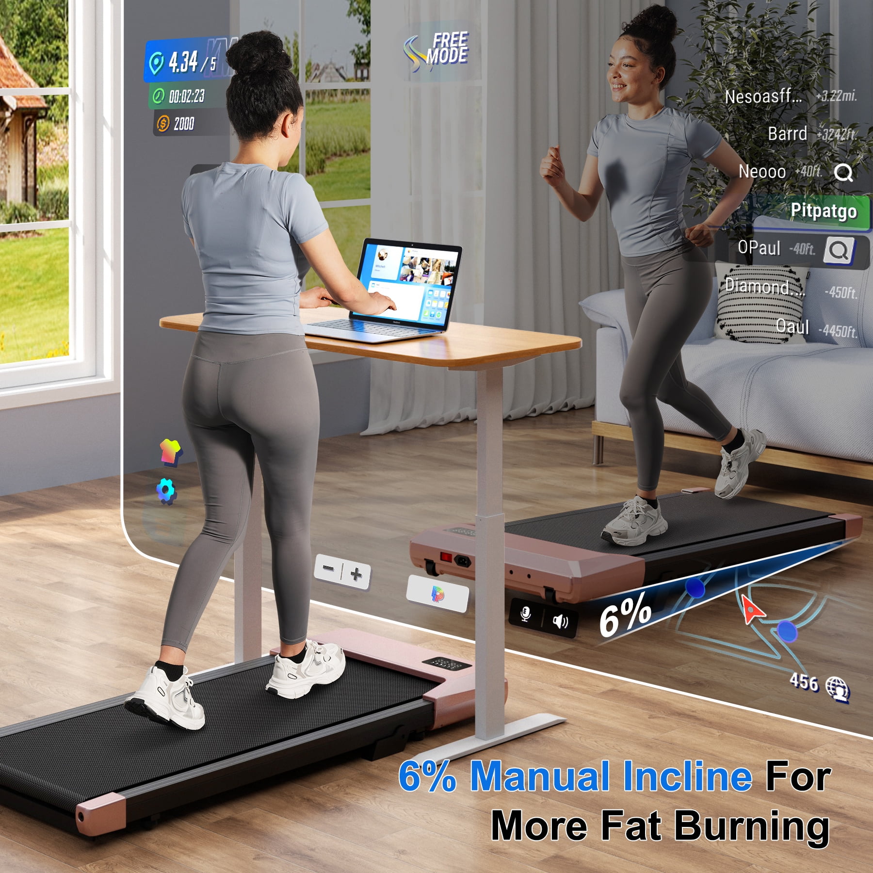 MJWW Walking Pad with 6% Incline, Under Desk Treadmill, 3 in 1 Portable Treadmill with Remote Control LED Display, 2.5 HP Quiet Walking Jogging Machine for Office Home Use, 300 Lbs Capacity