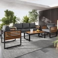 thumbnail image 2 of 4-Piece Outdoor Furniture Set, Large Metal Patio Conversation Set with Cushion & Acacia Wood Tabletop, Gray, 2 of 10