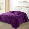 thumbnail image 3 of Exclusivo Mezcla King Size Flannel Fleece Blanket, Super Soft Warm Lightweight Checkered Pattern Blanket for All Seasons, Purple, 90"x104", 3 of 9