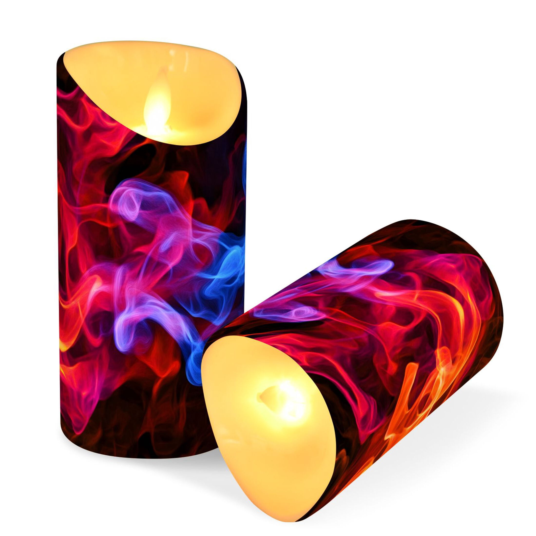 Blue and Red Flame Mixture Flickering Flameless Candles with Remote Timer Battery Operated LED Tealight Set of 2 M