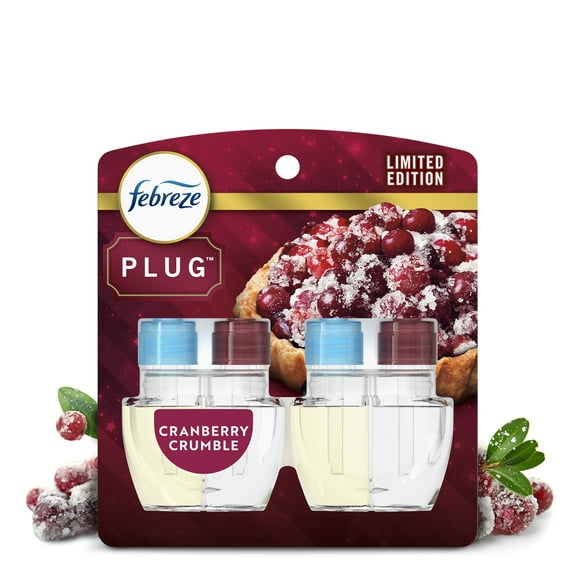 Febreze Plug In Air Freshener, Odor-Fighting Scented Oil Refill, Cranberry Crumble Scent, 2 Refill
