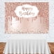 thumbnail image 3 of Fondo de fiesta de cumpleaños rosa dorado con diamantes brillantes, fondo de feliz cumpleaños para niñas, dulces 16, 18, 21, decoraciones para fiesta de cumpleaños, suministros para mesa de pastel, pancarta de 7x5 pies Rojo Verde, 3 of 5