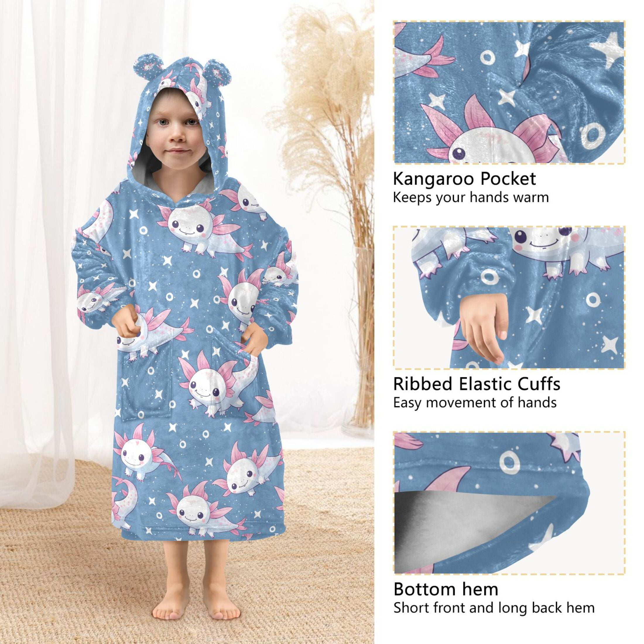 joogoo Wearable Blanket Cute Axolotl Hoodie for Oversized Sherpa Hooded 3-14 YR M