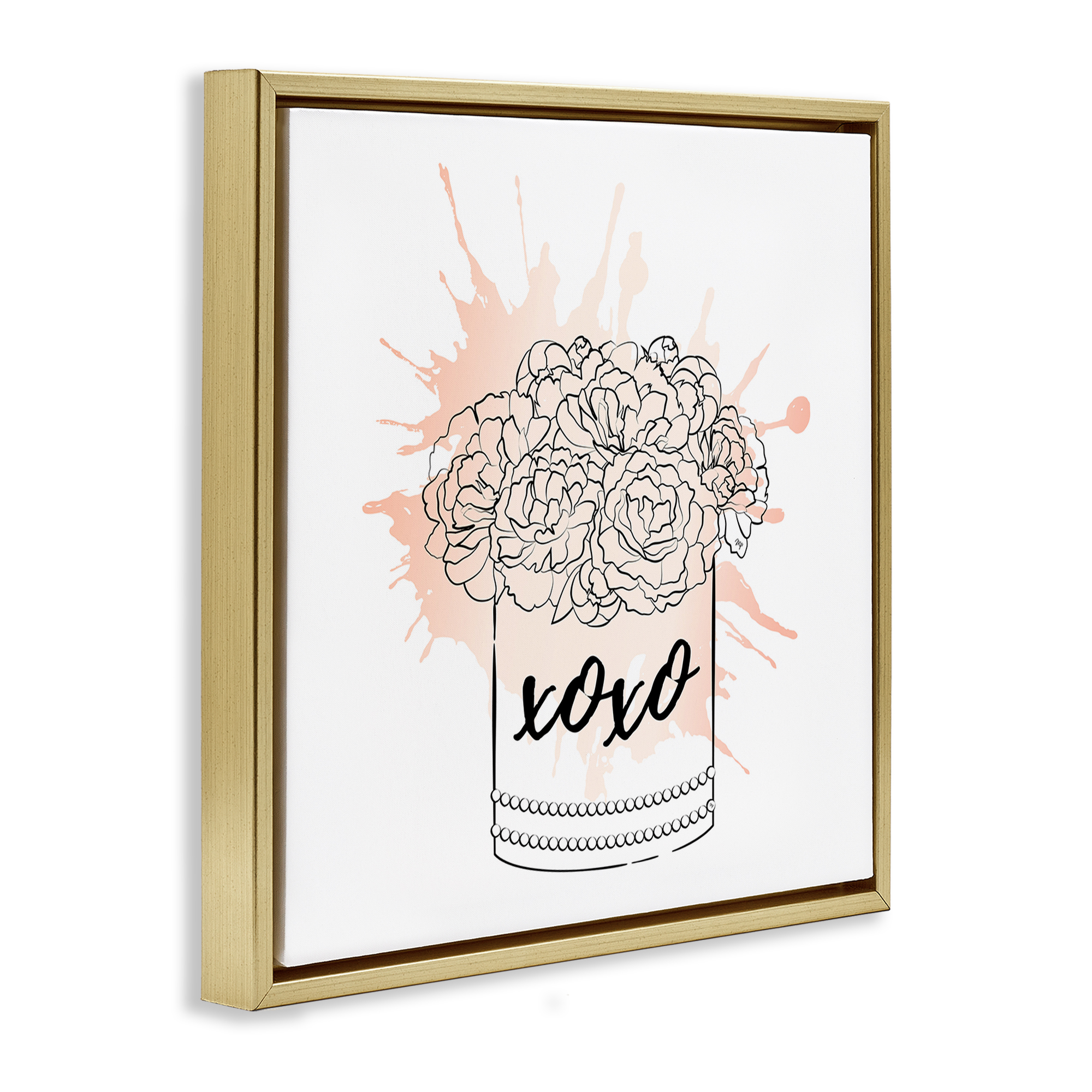Stupell Industries XOXO Pastel Flowers Botanical & Floral Painting Gold Floater Framed Art Print Wall Art, 25 x 25