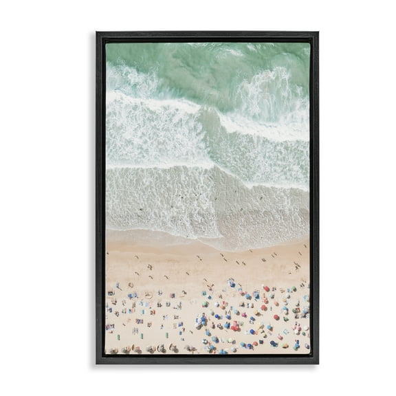 Stupell Industries Aerial Beachgoers View Nautical & Beach Painting Black Floater Framed Canvas Art Print Wall Art, 17 x 25