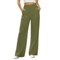 thumbnail image 2 of Womens Wide Leg Pants with Pockets High Waisted Casual Lounge Pants Work Office Pants | CSEONE,Army Green L, 2 of 6