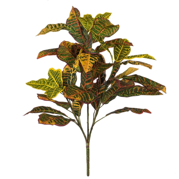 Pemberly Row 34" Contemporary Fabric Artificial Cronton Plant in Green/Orange
