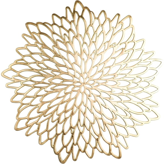 Gold Metallic Leaf Placemats Set of 18, 15 Inch Round Pressed Vinyl Charger Mats for Dining Table, Wedding, Party and Holiday Decor