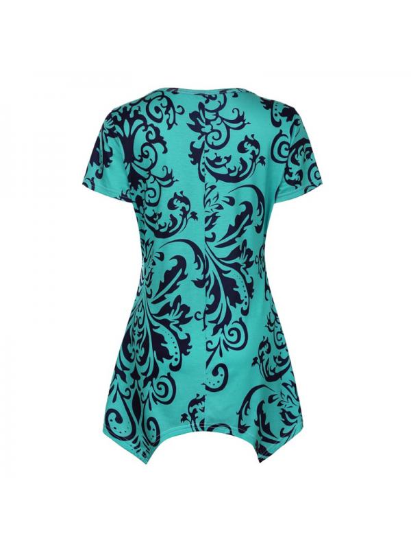 Women's Summer Loose Floral Short Sleeve Irregular Hem Tunic Tops - image 2 of 2