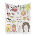 thumbnail image 1 of Saying Soft Flannel Fleece Throw Blanket, Teen Girl Dreaming About Sweets Food Doodle Characters Kawaii Cartoon Faces, Cozy Plush for Indoor and Outdoor Use, 50" x 70", Multicolor, by Ambesonne, 1 of 6