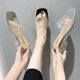 thumbnail image 2 of Moda 2023, zapatillas transparentes con diamantes de imitación para mujer, zapatos sexis de tacón alto con punta cuadrada para mujer, sandalias poco profundas, zapatillas para mujer 36 Gao Jinjia LED, 2 of 2