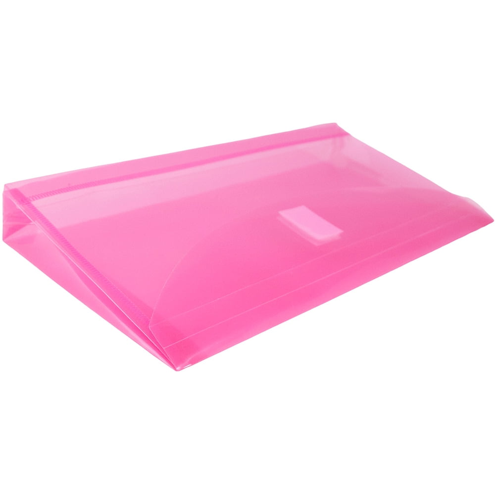 JAM Paper Plastic Expansion Envelopes, Hook & Loop Closure, #10 Booklet Wallet, 5 1/4 x 10, 1 in Expansion, Fuchsia Pink, 3/Pack