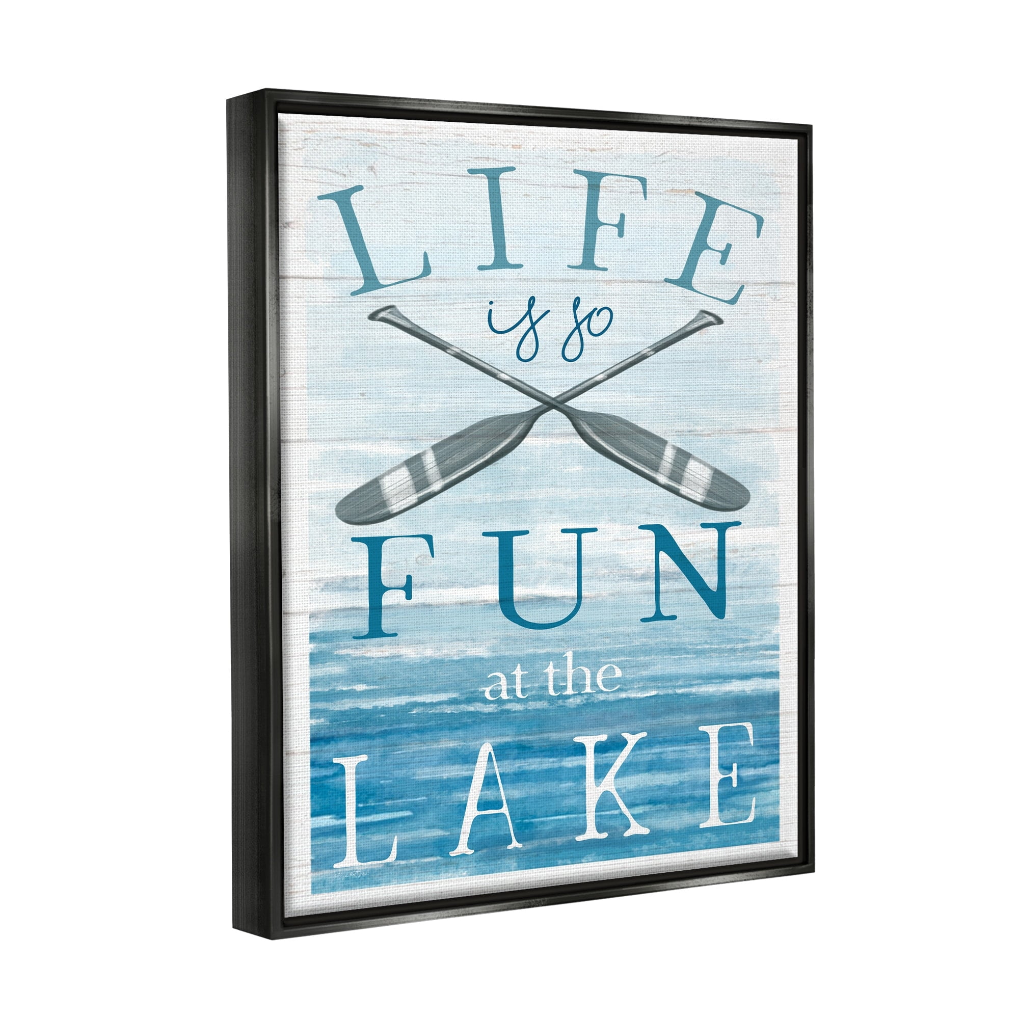 Stupell Industries Fun at Lake Phrase Crossed Ores Water Design Graphic Art Luster Gray Floating Framed Canvas Print Wall Art, Design by Elizabeth Tyndall
