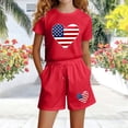 thumbnail image 5 of Stamzod Girls' Clothing Sets American Flag Short Sleeve Tops and Shorts Summer 2 Piece Outfits 3-14 Years Red 11-12 Years, 5 of 6