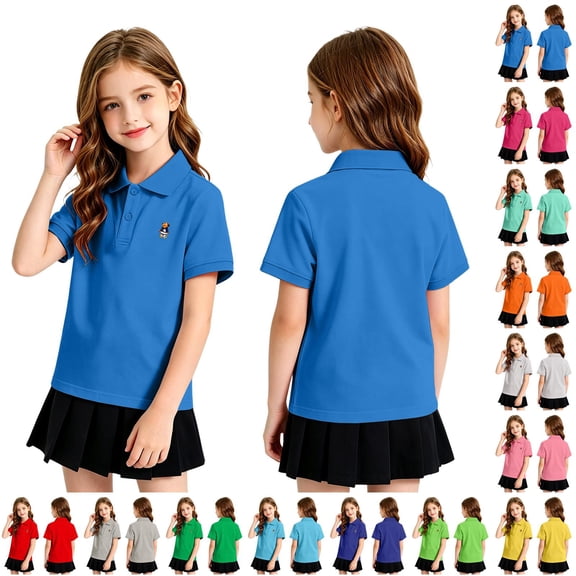Evdexr Kids Polo Shirts Short Sleeve Collared Tops Back To School 2026 Dressy Athletic Breathable Uniform Buttons Solid Lightweight Golf Tshirts 3Y-4Y
