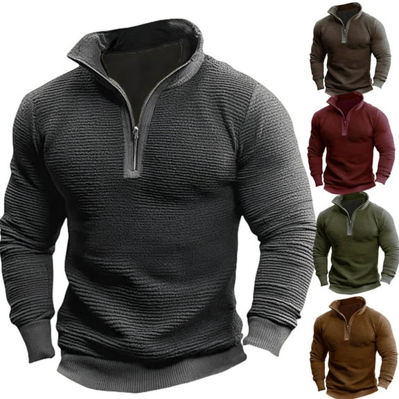 Yievot Corduroy Sweatshirts for Men Quarter Zip Mock Neck Trendy Pullover Tops Fall Winter Relaxed Fit Casual Long Sleeve Shirts