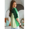 thumbnail image 2 of Women's Mint Green Striped Patchwork Textured Colorblock 3/4 Sleeve Knit Top - [ZhiHiMeRi] | (US 12-14)L, 2 of 12