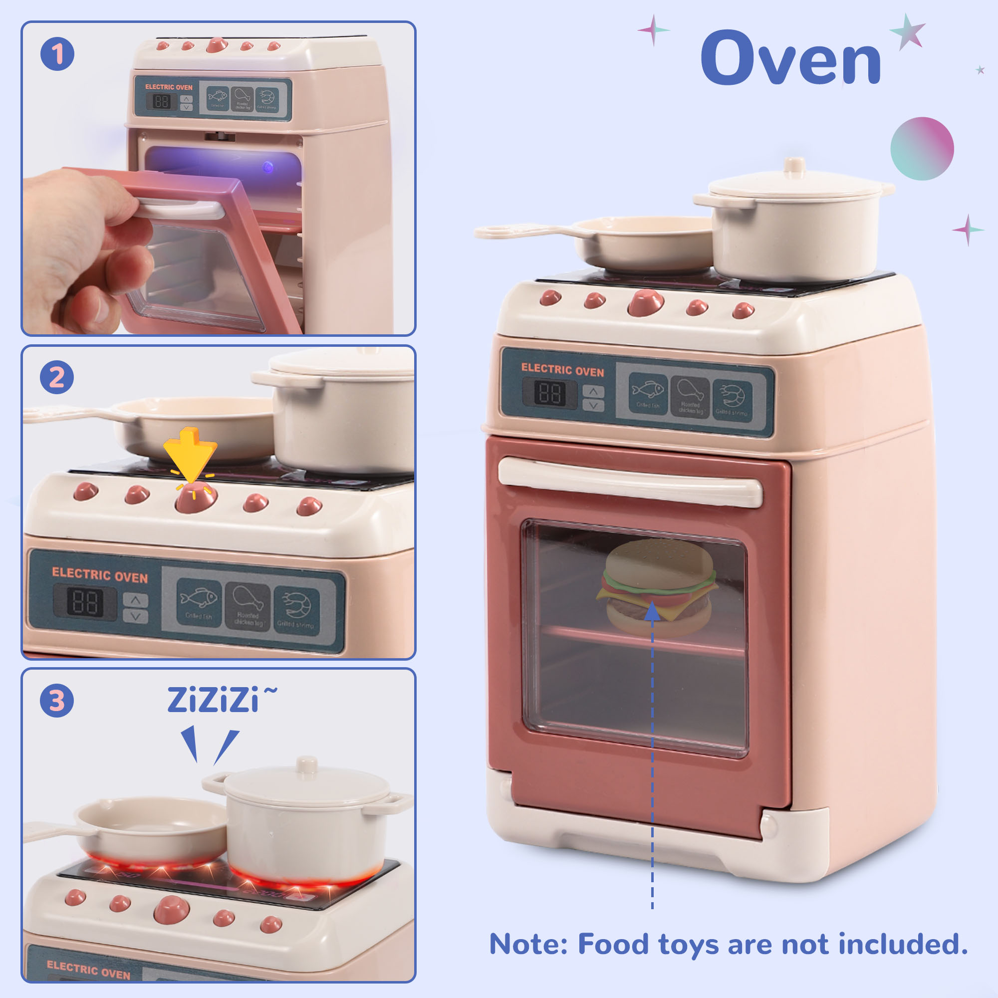 Wisairt Play Kitchen Set, 4Pcs Toy Kitchen Appliance w/Oven Toaster Coffee Maker Juicer, Khaki - image 5 of 11