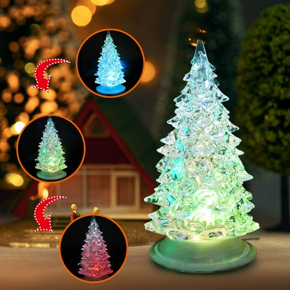TOPRenddon LED Christmas Tree Lights, Mini Acrylic Light Up Tree, Color Changing Decorations Indoor, Holiday for Bedroom Table
