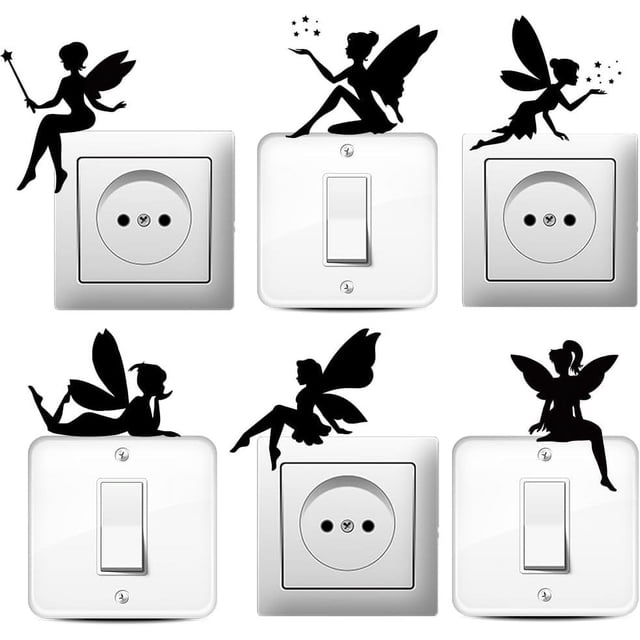 6 pegatinas creativas para interruptores con silueta de hada, pegatinas de pared de hadas, calcomanías para interruptores de luz de hadas, pegatinas de pared decorativas de hadas