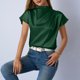 thumbnail image 3 of Camisetas de Manga Corta de Cuello Alto para Mujeres Moda Casual Primavera Cuello Redondo Medio Cuello Alto Hombro Izquierdo Plisado Superior, 3 of 6