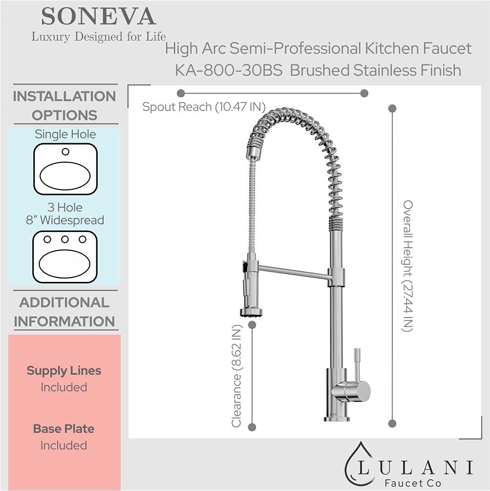 Lulani Soneva Stainless Steel 1-Handle High Arc Semi-Professional Kitchen Faucet - Brushed Stainless