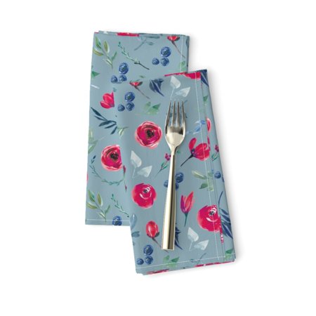 

Linen Cotton Canvas Dinner Napkins (Set of 2) - Red Blue Watercolor Florals Floral Flowers 4Th Of July Patriotic Wildflowers American Flag United Print Cloth Dinner Napkins by Spoonflower