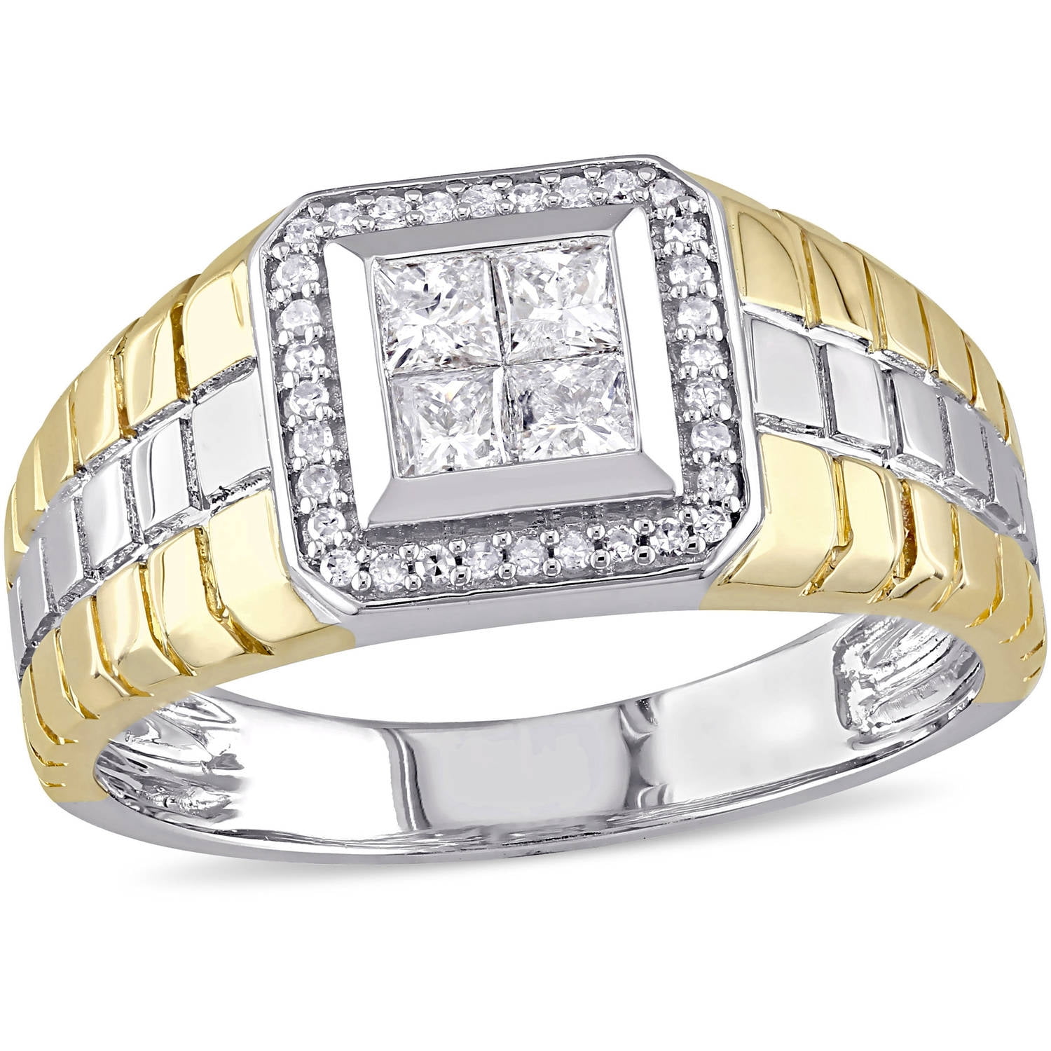 Miabella 1 2 Carat T.W. Princess and Round-Cut Diamond 10kt Two-Tone Gold Men's Ring by Miabella