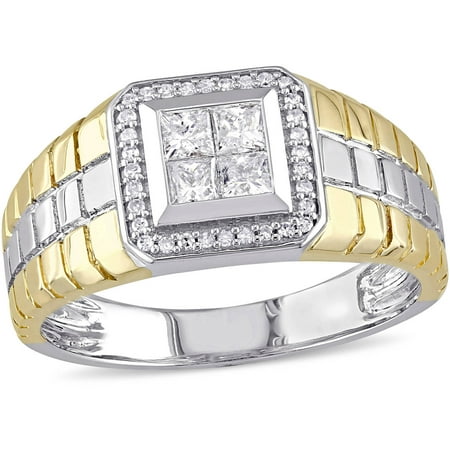 Miabella 1/2 Carat T.W. Princess and Round-Cut Diamond 10kt Two-Tone Gold Men's Ring