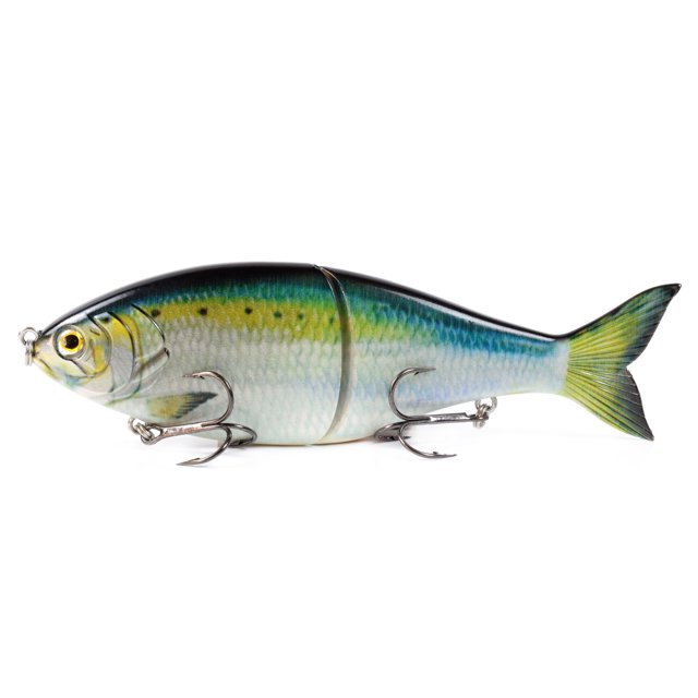 Señuelo de pesca CC18 realista con cuerpo articulado y ojos 3D, ideal para agua dulce y salada. Incluye dos anzuelos triples afilados para una captura efectiva. Fabricado en plástico ABS resistente,