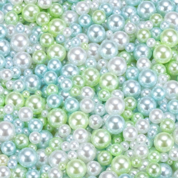 Uxcell 800 Pcs Faux Pearl for Crafting 0.12''-0.31'' No Hole ABS Round Pearls for Vase Fillers Green Blue