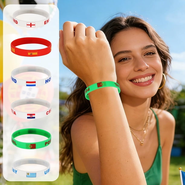 Pulsera De Silicona Pulsera de silicona multicolor con banderas del Mundial 2026 para aficionados de Estados Unidos,Canadá y México (multicolor,1 pieza). Rkxzt