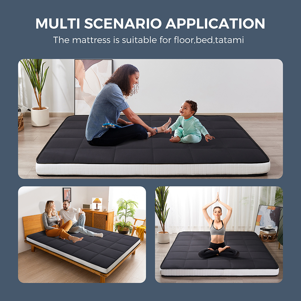 GOODONE 6" Thick Futon Mattress,Padded Japanese Floor Mattress Quilted Bed Mattress Topper,Extra Thick Folding Sleeping Pad,Black,Twin Size