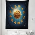 thumbnail image 1 of Astrology Tapestry, Signs Surrounds a Moon Sun in Space with Stardust Nebula, Fabric Wall Hanging Decor for Bedroom Living Room Dorm, 5 Sizes, Dark Blue Orange, by Ambesonne, 1 of 1